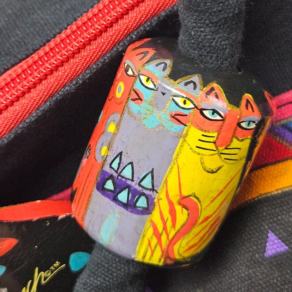 Vintage Laurel Burch Cats Weekender Bag Boho Tote Travel Duffle Mystical Artsy - Picture 3 of 14